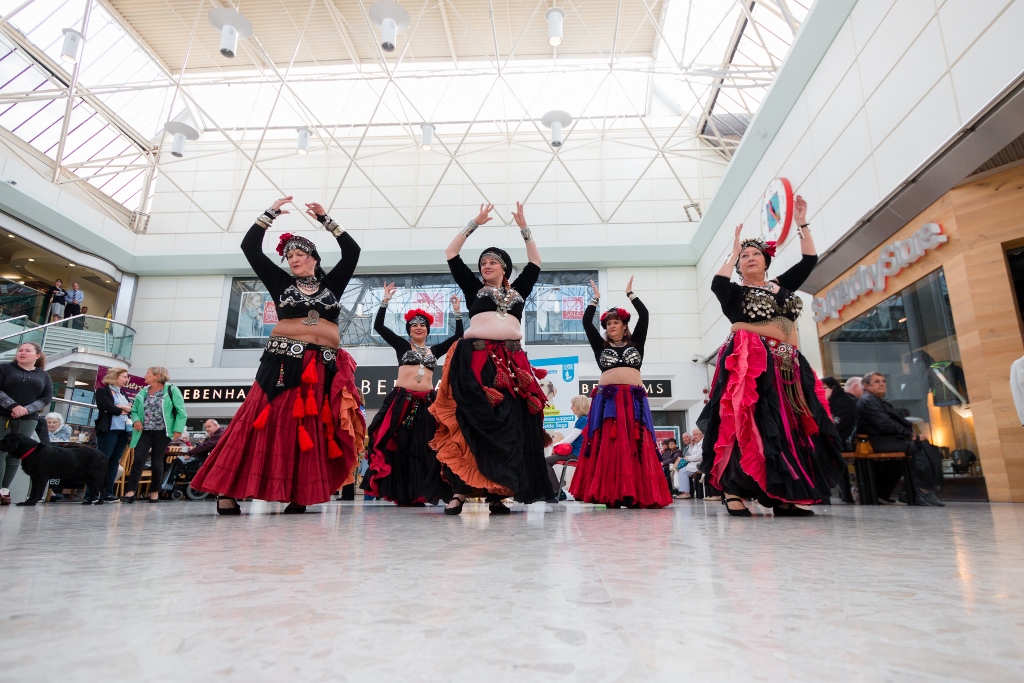 Belly dancers bring a flash of colour to the Quadrant Shopping Centre