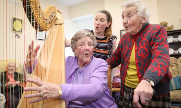 Dynamic duo aged 92 on song with renowned harpist Elfair
