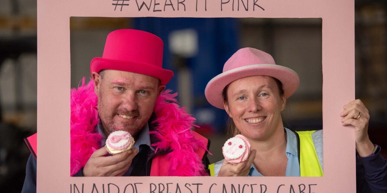Forklift truck driver Spencer turns beard pink to raise money for breast cancer charity