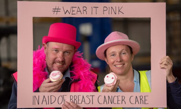 Forklift truck driver Spencer turns beard pink to raise money for breast cancer charity