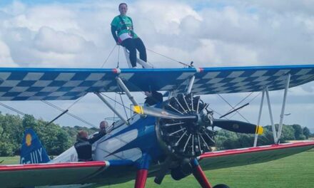 Ali shrugs off fear of heights and dedicates wing walk to brave cousin, Weeksy