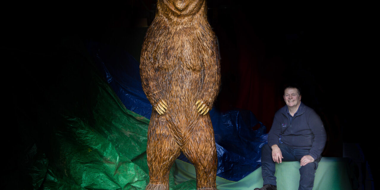 Giant grizzly bear sculpture is a towering masterpiece
