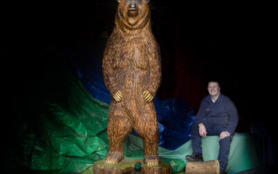 Giant grizzly bear sculpture is a towering masterpiece