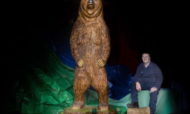 Giant grizzly bear sculpture is a towering masterpiece